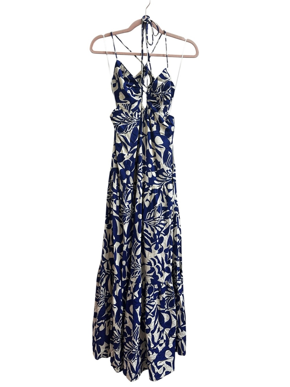 NWT Olia Blue & White Tropical Print Maxi Dress No Size Tag fits like S/M